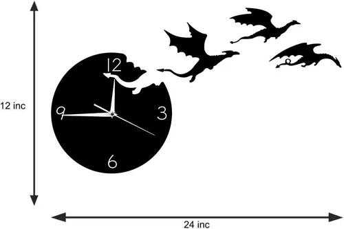 Vista 2 de The Geeky Days Reloj de pared de dragón de fantasía enojado mágico volador abstracto gótico cuento de hadas dragón arte de pared cuarzo analógico