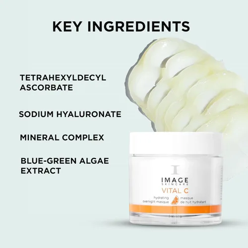 Vista 5 de IMAGE Skincare, VITAL C Mascarilla hidratante durante la noche, máscara facial revitalizante para dormir con extracto de algas azul-verdes y ácido