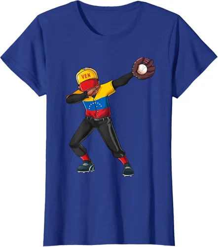 Vista 52 de Baseball Dabbing Venezuela Player Catcher Pitcher Hombres Niños Camiseta, Negro