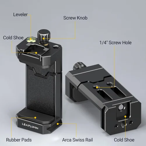 Vista 2 de Soporte de trípode para teléfono con zapata fría deslizante, adaptador universal de montaje para teléfono inteligente con tornillo estándar de 1/4