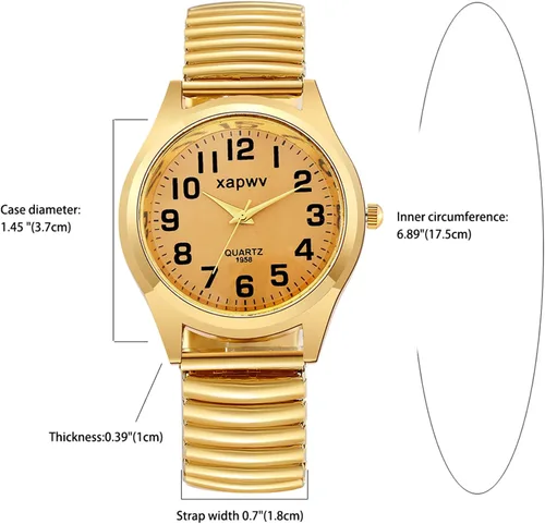 Vista 5 de JewelryWe Reloj de lectura fácil ultra fino para hombre con correa elástica Relojes doradosplateados