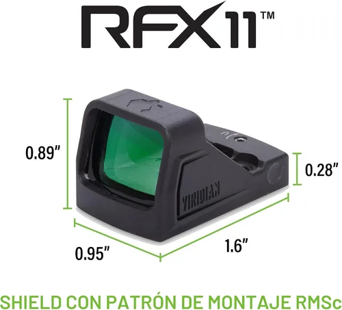Vista 4 de Viridian RFX11 1x16 Micro Green Dot, Patrón de Montaje Shield, Polímero, Negro