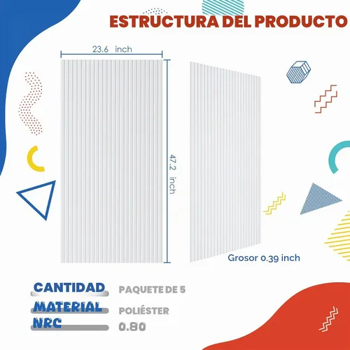 Vista 2 de Paquete de 5 paneles acústicos, paneles acústicos de pared de 47.2 x 23.6 x 0.4 pulgadas, grandes paneles insonorizados, paneles autoadhesivos a