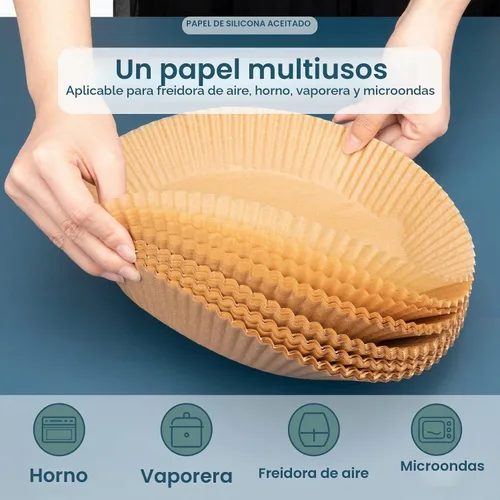 Vista 5 de 100 revestimientos desechables para freidora de aire, papel pergamino antiadherente de 7.9 pulgadas para hornear, asar, microondas, a prueba