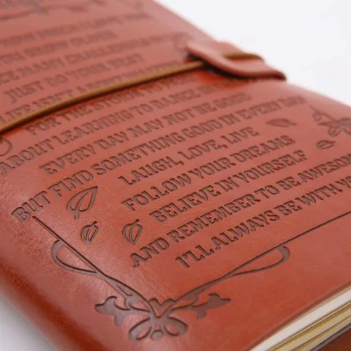 Vista 3 de Diario de cuero para nieta, diario de cuero A6, Laugh - Love - Cuaderno de escritura recargable en relieve vintage en vivo para Navidad, cumpleaños