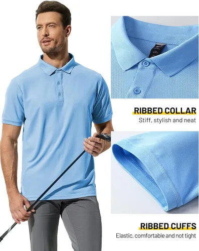Vista 3 de MIER Polo Shirts for Men Short Sleeve Quick Dry Polyester Collared Shirts Casual Golf Shirts, Moisture-Wicking