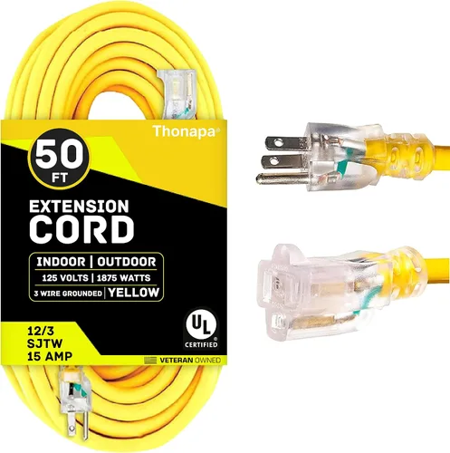Vista 10 de Thonapa Cable de extensión de calibre 12 de 6 pies para exteriores, resistente 12/3, extremo iluminado SJTW Cable negro, 3 clavijas, enchufe a