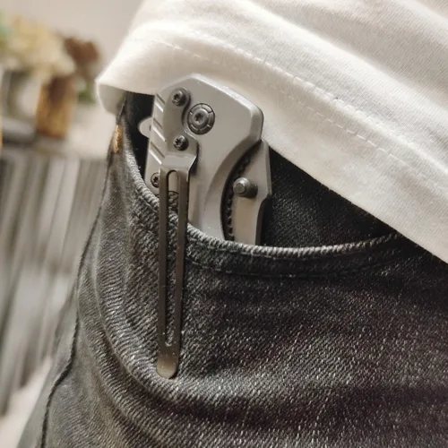 Vista 5 de Cuchillo de bolsillo plegable de 9 pulgadas, cuchillo táctico multiherramienta con hoja de acero inoxidable, mango G10 con rompedor de vidrio, clip