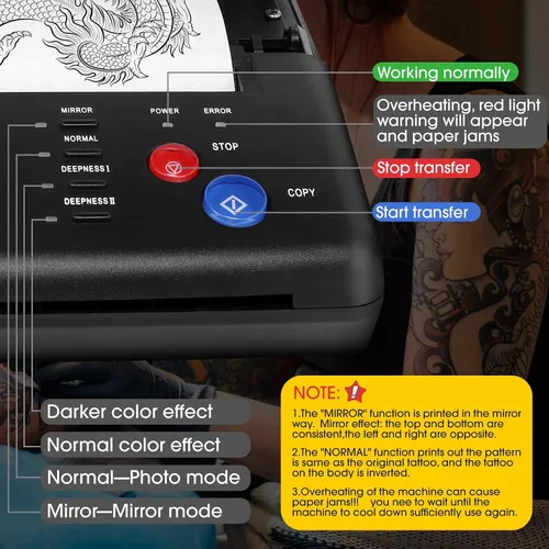 Vista 7 de Impresora de transferencia de plantillas de tatuaje con 20 hojas de plantilla, impresora de plantillas de tatuaje para hombres y mujeres
