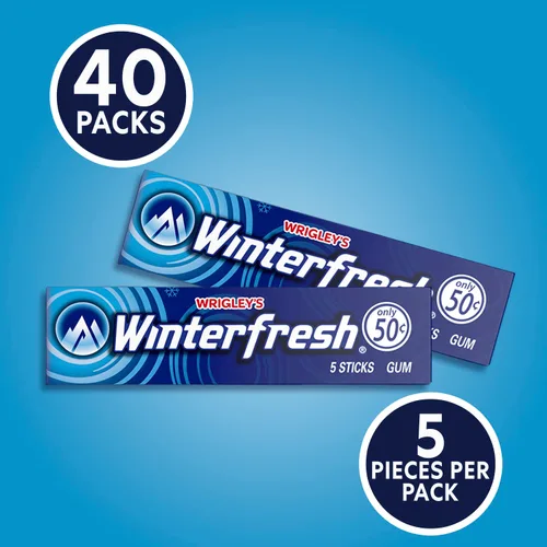Vista 5 de WINTERFRESH - Goma de mascar a granel, 5 palitos por paquete (40) Mint gum bulk pack with 5 sticks per pack, pack of 40; portable packs for home