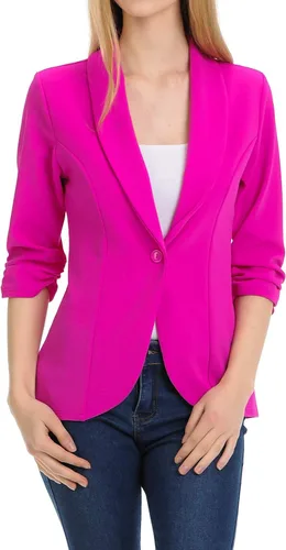 Vista 2 de Minefree Chaqueta de trabajo de oficina para mujer ligera de manga drapeada de 34 de S a 3XL