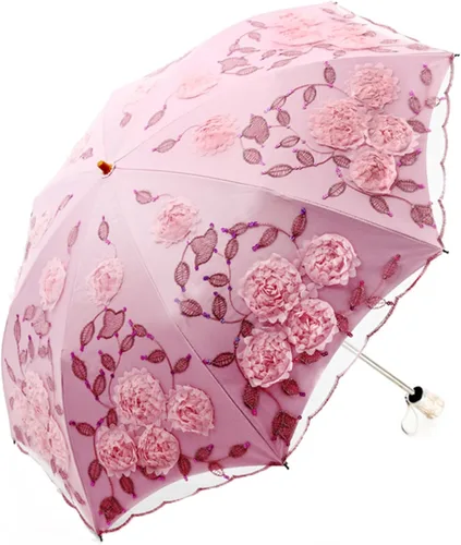 Vista 23 de Honeystore Sombrilla de viaje de encaje plegable anti-uv paraguas bordado a prueba de viento 2 Plegables Negro