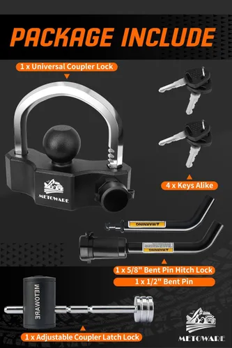 Vista 2 de METOWARE Juego de Cerradura de Acoplador de Remolque para Trabajo Pesado - Cerradura Universal de Bola de Remolque, Enganche de Pasador Curvado