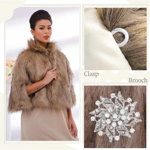 Vista 7 de GORAIS Capa de piel sintética para mujer, chales de boda con broche para novia y damas de honor