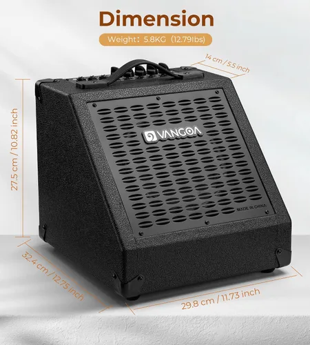 Vista 8 de Vangoa Amplificador de Batería Eléctrica 40W Profesional, Altavoz, 3 Entradas, Ecualizador de 3 Bandas Inalámbrico para Monitor de Batería