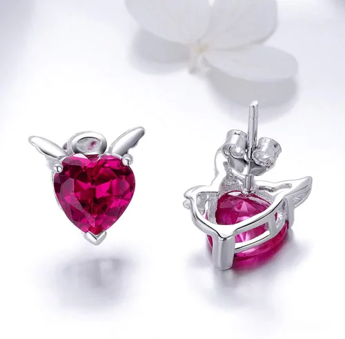 Vista 6 de Aretes de plata de ley 925 con forma de corazón de ángel y diablo para mujeres y niñas