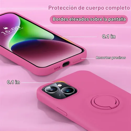 Vista 5 de MOCCA Compatible con funda para iPhone 14 Plus con soporte de anillo Forro de microfibra súper suave Funda protectora de silicona líquida