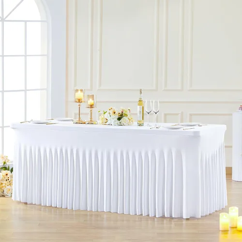 Vista 12 de Besutolife - Faldas de mesa de elastano negro para mesas rectangulares de 4 pies, diseño de una pieza, mantel para fiestas de cumpleaños, bodas