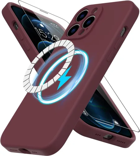 Vista 24 de DEENAKIN Funda magnética de silicona para iPhone 12 Pro con protector de pantalla, compatible con MagSafe, protección de cámara, funda protectora