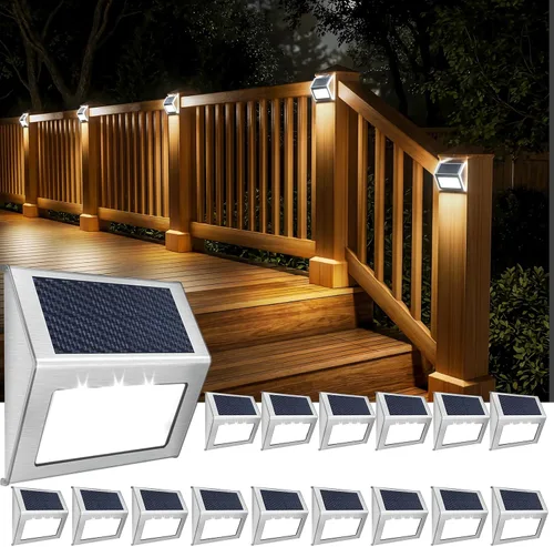 Vista 11 de JSOT - Luces solares de exteriores para terraza, impermeable, funciona con energía solar, luz led inalámbrica para pasarela, patio, escaleras