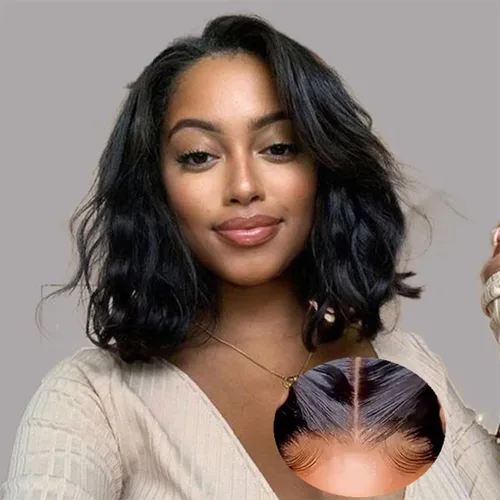 Vista 8 de Peluca de Cabello Humano con Corte Pixie Bob Sin Pegamento Pre Desplumada Pre Cortada Húmeda y Ondulada Pelucas de Encaje Frontal para Mujeres