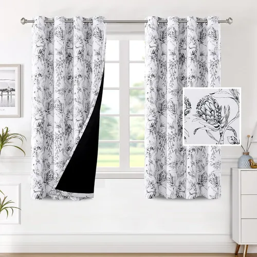 Vista 54 de H.VERSAILTEX - Cortinas 100% blackout con estampado floral de cattleyas, 45 pulgadas de largo, juego de 2 paneles térmicos con forro negro, a prueba
