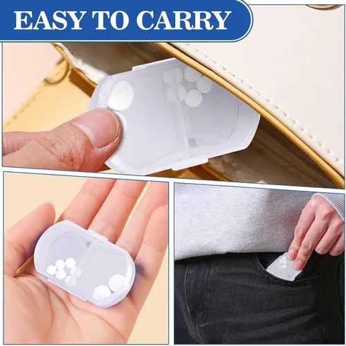 Vista 4 de Pastillero para bolso, organizador de pastillas pequeño, portátil, para viajes, diarios, pastilleros, AM y PM, mini pastillero para vitaminas
