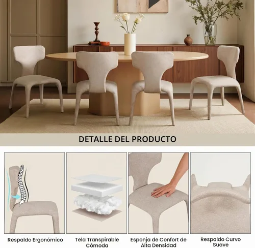 Vista 3 de Sillones decorativos tapizados beige con respaldo curvado minimalista