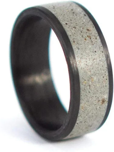 Vista 3 de Set of carbon fiber and grey concrete wedding bands. Unique and industrial rings. Water resistant and hypoallergenic (01000_4N7N)