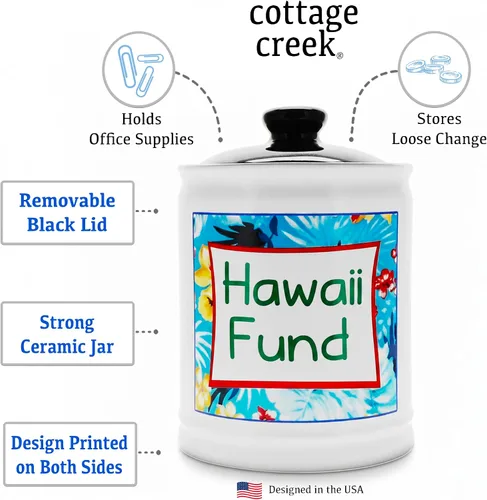 Vista 3 de Cottage Creek Tarros Hawaii Fund Travel Bank – Alcancía de cerámica para vacaciones y viajes esenciales para mujeres, hombres, parejas Regalo