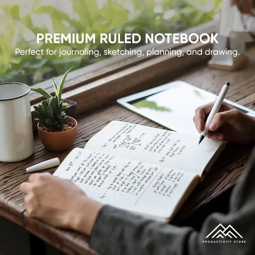 Vista 6 de PRODUCTIVITY STORE Cuaderno y diario de cuero Cuaderno A5 de cuero vegano de tapa dura de 5 x 8 pulgadas con papel grueso de alta calidad a rayas