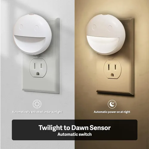 Vista 4 de VAVOFO Luz nocturna LED con sensor automático, paquete de 4, 2900-3200K blanco cálido, diseño de cara sonriente, lámpara de noche de pared