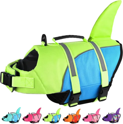 Vista 14 de Doglay Chaleco salvavidas para perro, chaleco salvavidas de tiburón Camuflaje azul-tiburón