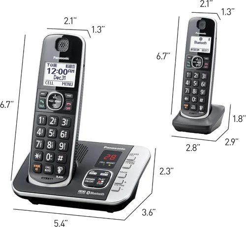Vista 9 de Panasonic Link2Cell - Sistema de teléfono inalámbrico expandible Bluetooth DECT 6.0 con contestador automático y bloqueo de llamadas - 3 auriculares