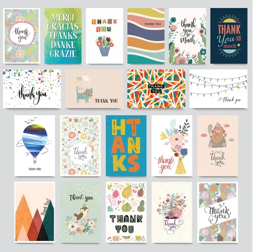Vista 8 de 100 tarjetas de agradecimiento únicas a granel con sobres, tarjetas de notas en blanco de 4 x 6 con 100 diseños coloridos diferentes, sin