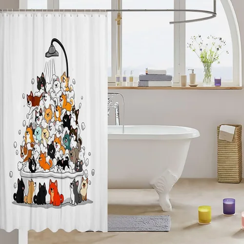 Vista 62 de Feelyou Cortina de ducha con diseño de gato para decoración de baño, bonita cortina de baño para puestos de bañeras, accesorios de baño divertidos