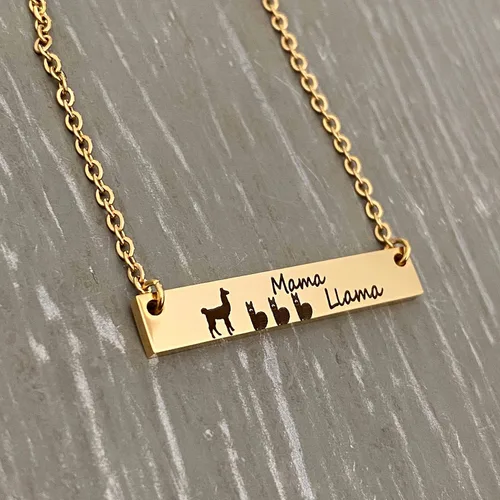 Vista 3 de Mama Llama Jewelry for Women, Mother's Horizontal Bar Necklace, Gift for Her - Choose Silver, Rose Gold or Yellow Gold in 16, 18, or 20 inch