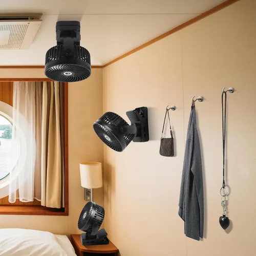 Vista 2 de Ventilador de crucero magnético de 6 pulgadas con batería recargable de 12000 mAh, control de 3 velocidades, luz LED, temporizador, clip y salida