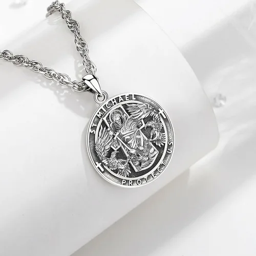 Vista 109 de Vito Collar de plata de ley 925 para mujeres y hombres, San Benito, crucifijo, Caravaca, San Cristóbal, San Judas, medalla patronal, amuleto