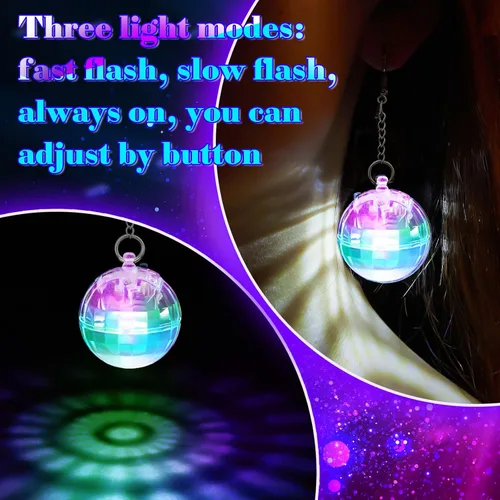 Vista 2 de Henoyso 4 Pairs Light up Disco Ball Earrings Jewelry LED New Year Light Glow Earrings for Women Girls Christmas Disco Party Favor Bachelorette Dance