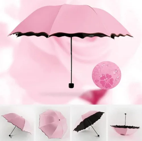 Vista 2 de chenwen Sombrillas de lluvia solar con material floreciente, plegables y compactos de viaje