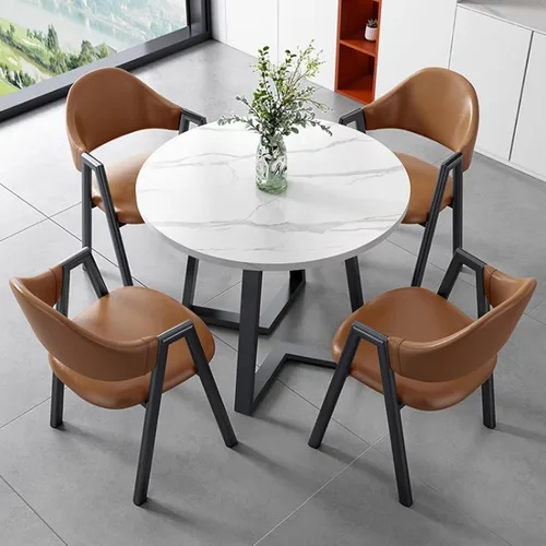 Vista 9 de YVYKFZD Office Reception Room Club Table, Round Conference Table, Simple Kitchen Dining Table Set with Metal Legs, Small Conference Room Table and