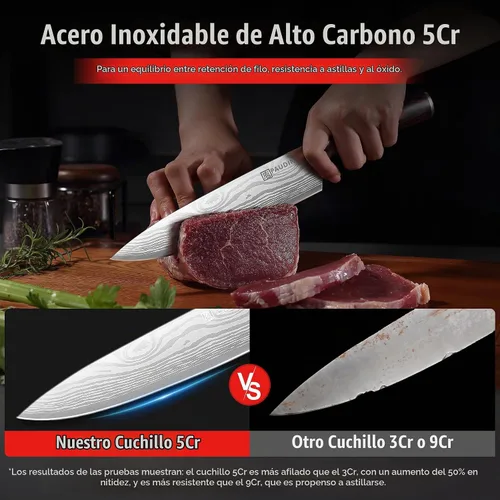 Vista 3 de PAUDIN Cuchillo de chef, cuchillo de cocina afilado de acero inoxidable de alto carbono de 8 pulgadas con mango ergonómico, caja de regalo