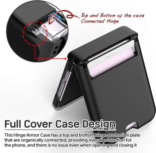 Vista 4 de para Galaxy Z Flip 5 Funda con 2 ranuras para tarjetas, funda rígida delgada y resistente con protección de bisagra, funda completa con protección