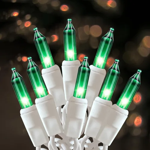 Vista 9 de Luces de Navidad, 100 unidades, luces de cadena rosadas para árbol de Navidad con cable blanco para decoración de Navidad al aire libre e