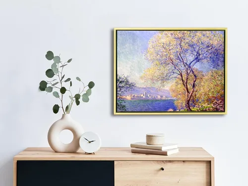 Vista 3 de Wieco Art Lienzo decorativo Monet Antibes Seen from The Salis Garden con marco dorado, impresión HD de 16 x 12 pulgadas, listo para colgar