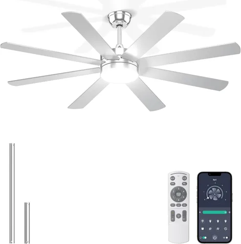 Vista 11 de Ventiladores de Techo de 60 Pulgadas Sin Luces - Ventilador de Techo Blanco de 8 Aspas Control Remoto/APP, Ventilador de Techo Reversible