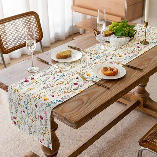 Vista 4 de Camino de mesa de flores silvestres en acuarela, decoración de mesa de comedor de cocina y vacaciones de verano para decoración del hogar, 13 x 90