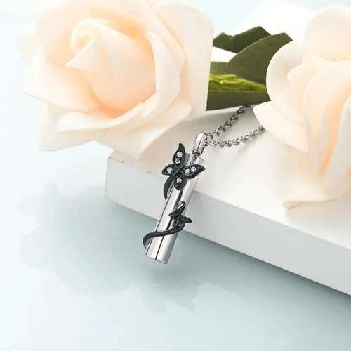 Vista 6 de shajwo Collar de cenizas de urna de mariposa cilíndrica para mujeres y hombres, joyería de cremación de seres queridos, colgante de vial