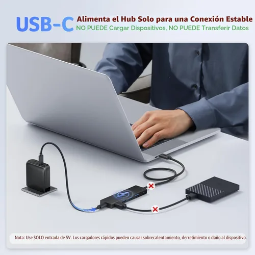 Vista 4 de Acer Hub USB 4 Puertos, Hub USB 3.0 Múltiple, Divisor USBA para Laptop con Puerto de Alimentación Tipo C, Extensor para Laptop de Puerto A, PC